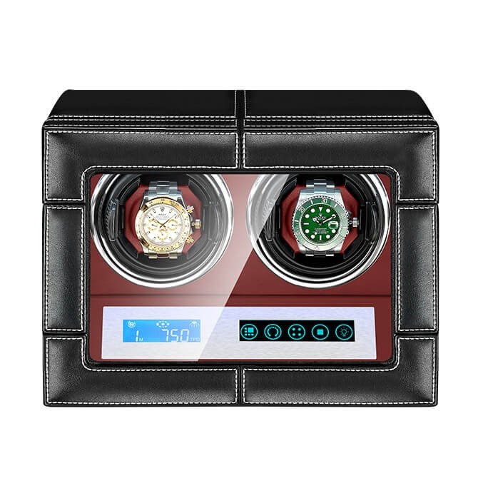 Schwarz Rot Leder Uhrenbeweger 2 Uhren mit leisen Motoren mit LCD-Bildschirm