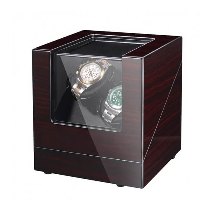 Sepano Automatischer Uhrenbeweger für 2 Uhren, Uhrenbewegerbox mit doppelter Holzschale in Ebenholzfarbe und extrem leisem Motor