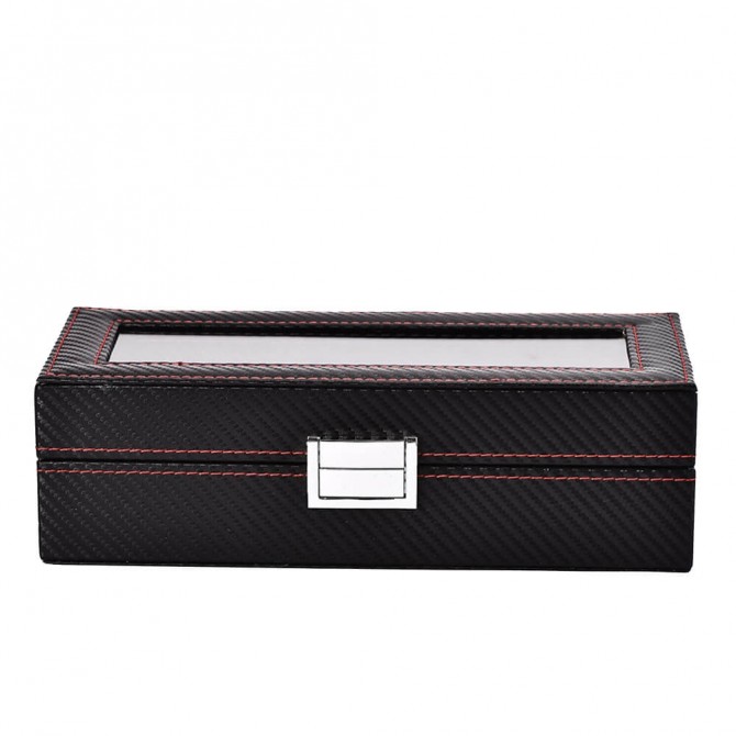 Sepano Leder Uhrenbox 5 Uhren Aufbewahrungskoffer mit Glasplatte Schwarz 